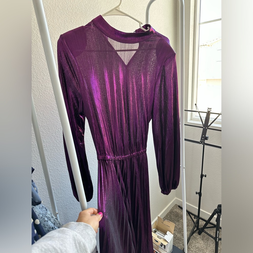 Vici Purple metallic Dress with tie belt